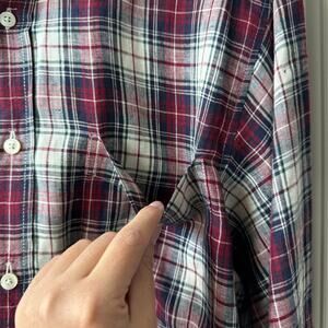 Gap Men’s Linen Plaid Button Up Red Blue